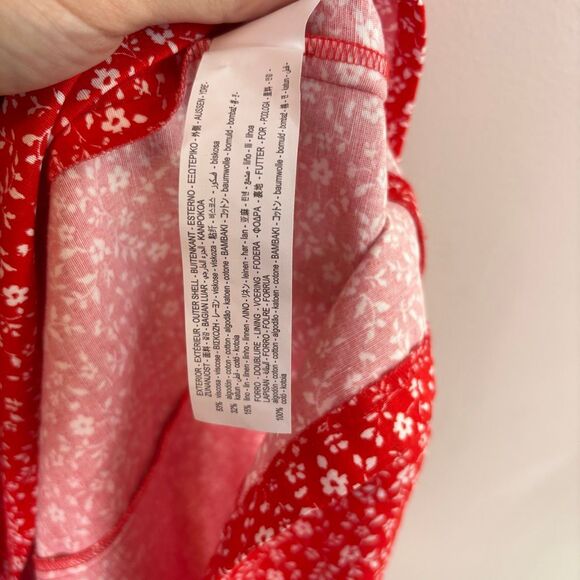 Zara Red with White Floral Print Midi Dress with Slit Side Size Medium - Picture 9 of 9